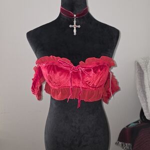 URBAN OUTFITTERS Red Off-Shoulder Ruffle Bralette Top